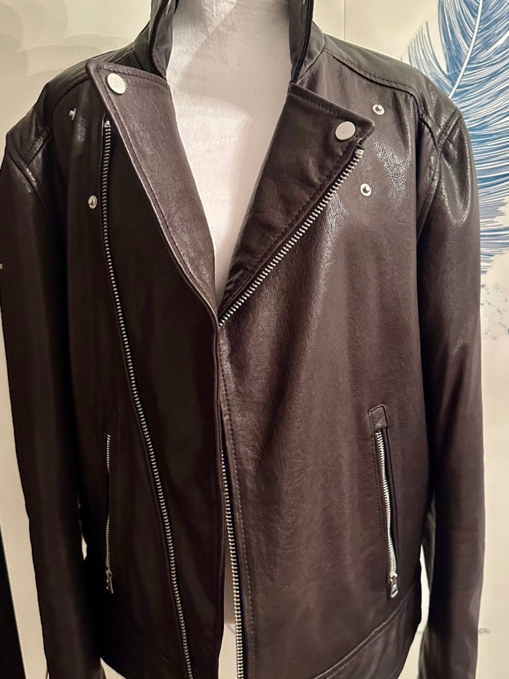 Superdry black leather moto jacket with zipper and button closure #biker #edgy
